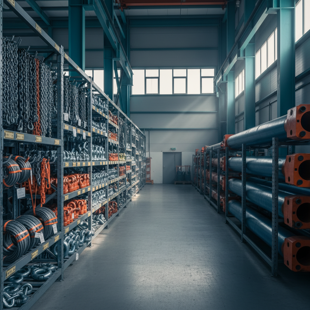 Pátio de rigging com equipamentos certificados